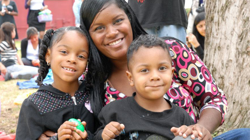 young mother with children