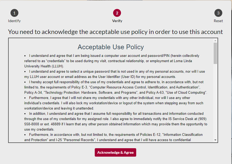 Acceptable Use Policy to acknowledge