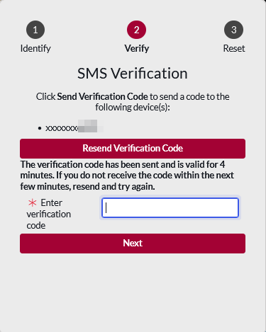 SMS verification with spot to enter code
