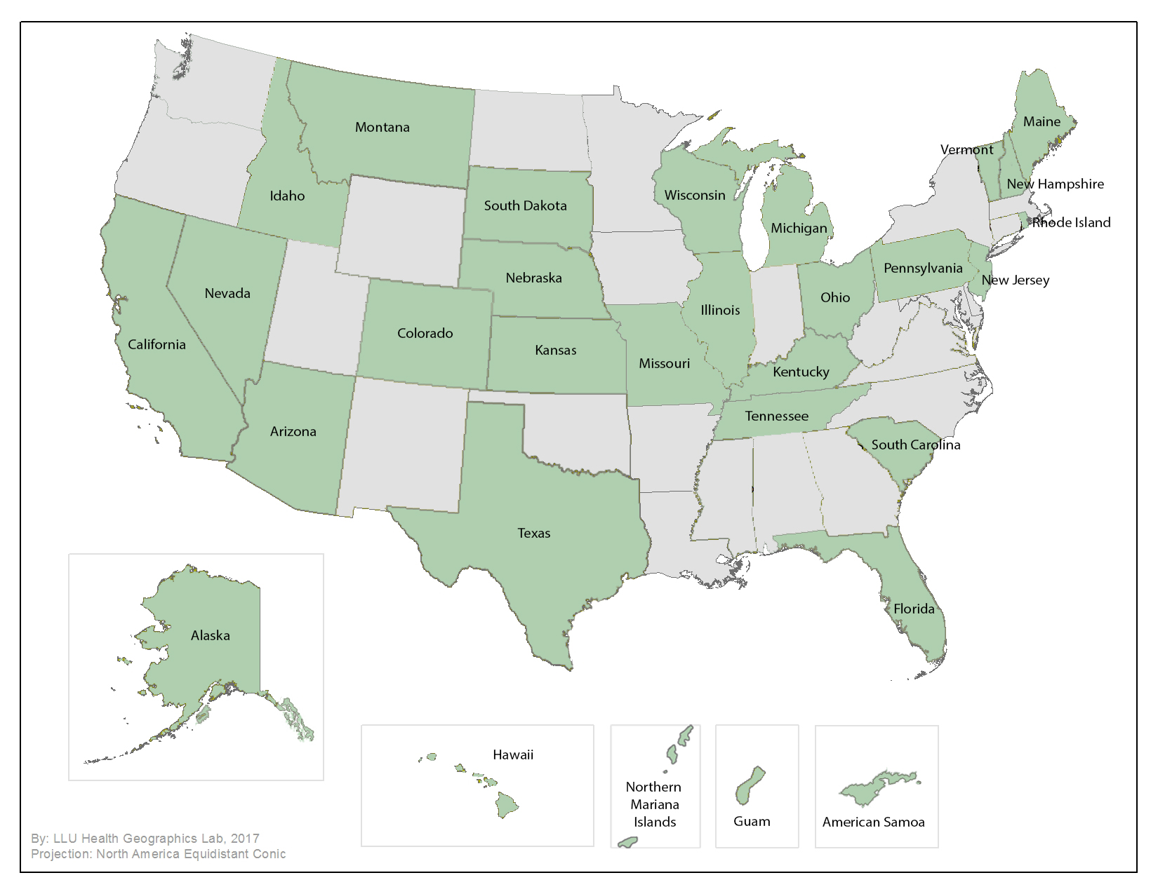 Map of USA that shows list of prospective students that can apply. List below