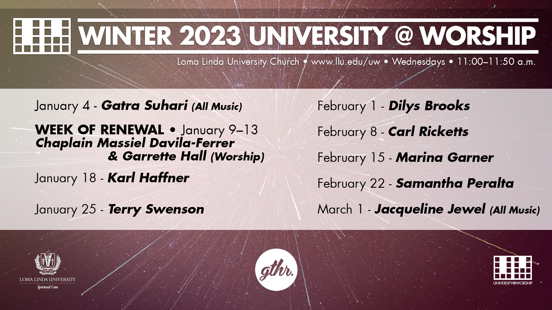 2023 Winter University@Worship Dates
