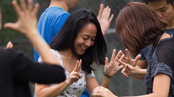 students meeting outside together